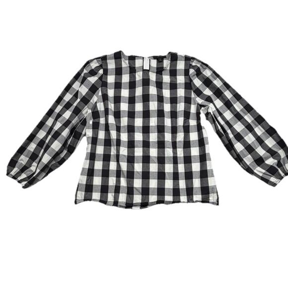 J. Crew Tops - J. Crew Puff Sleeve Blouse Top Gingham Black and White Size 8 Classic Cotton
